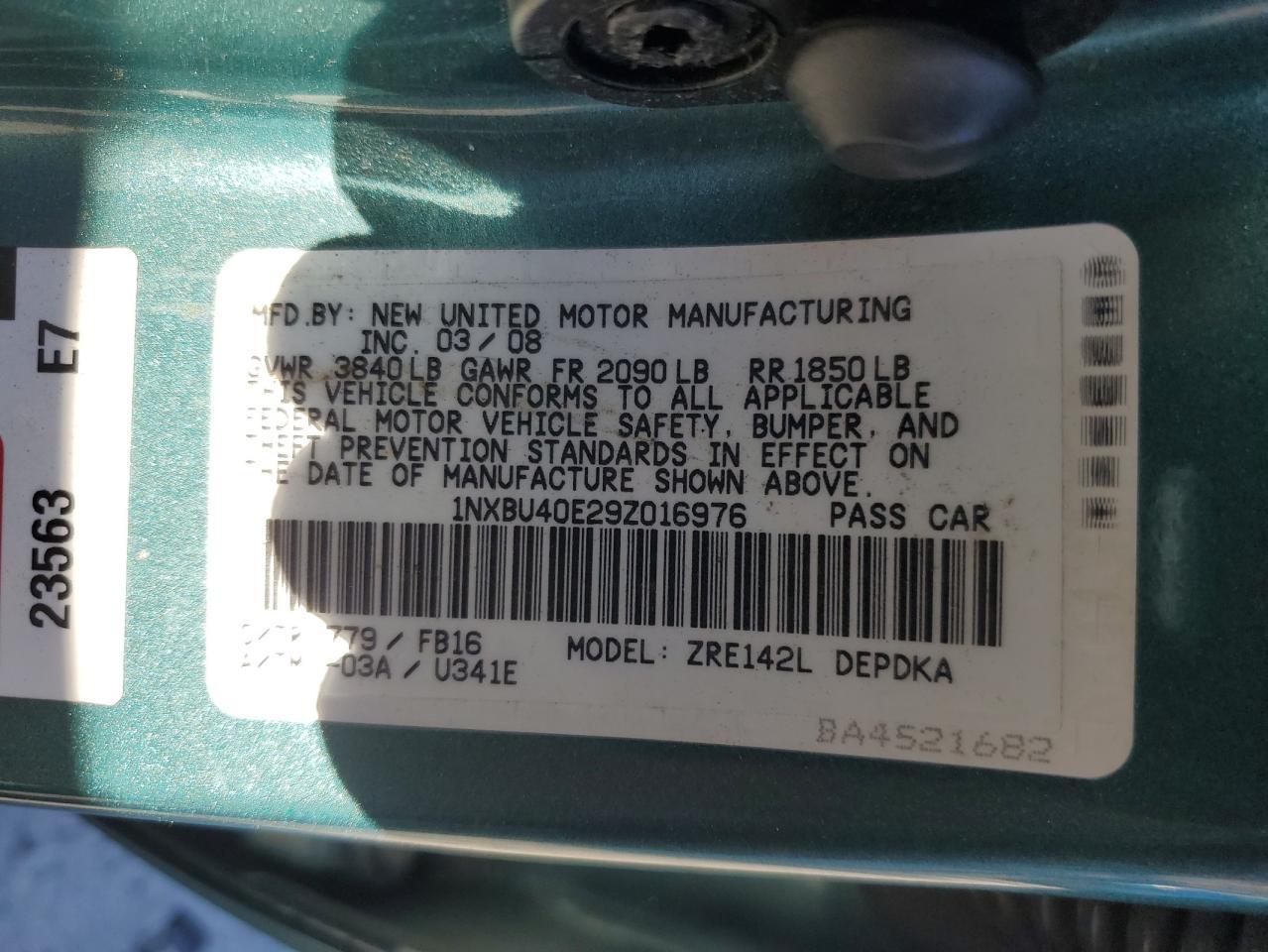 2009 TOYOTA COROLLA