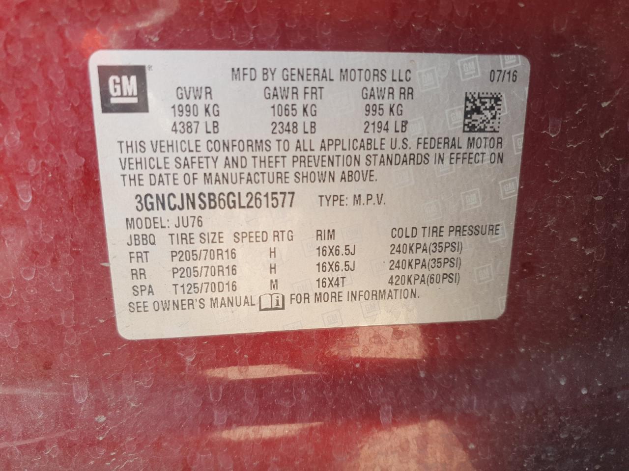 2016 CHEVROLET TRAX