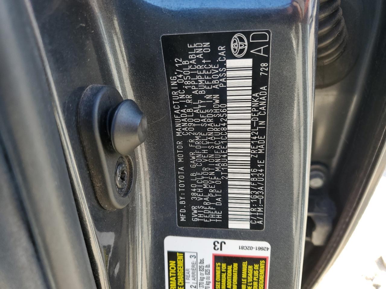 2012 TOYOTA COROLLA