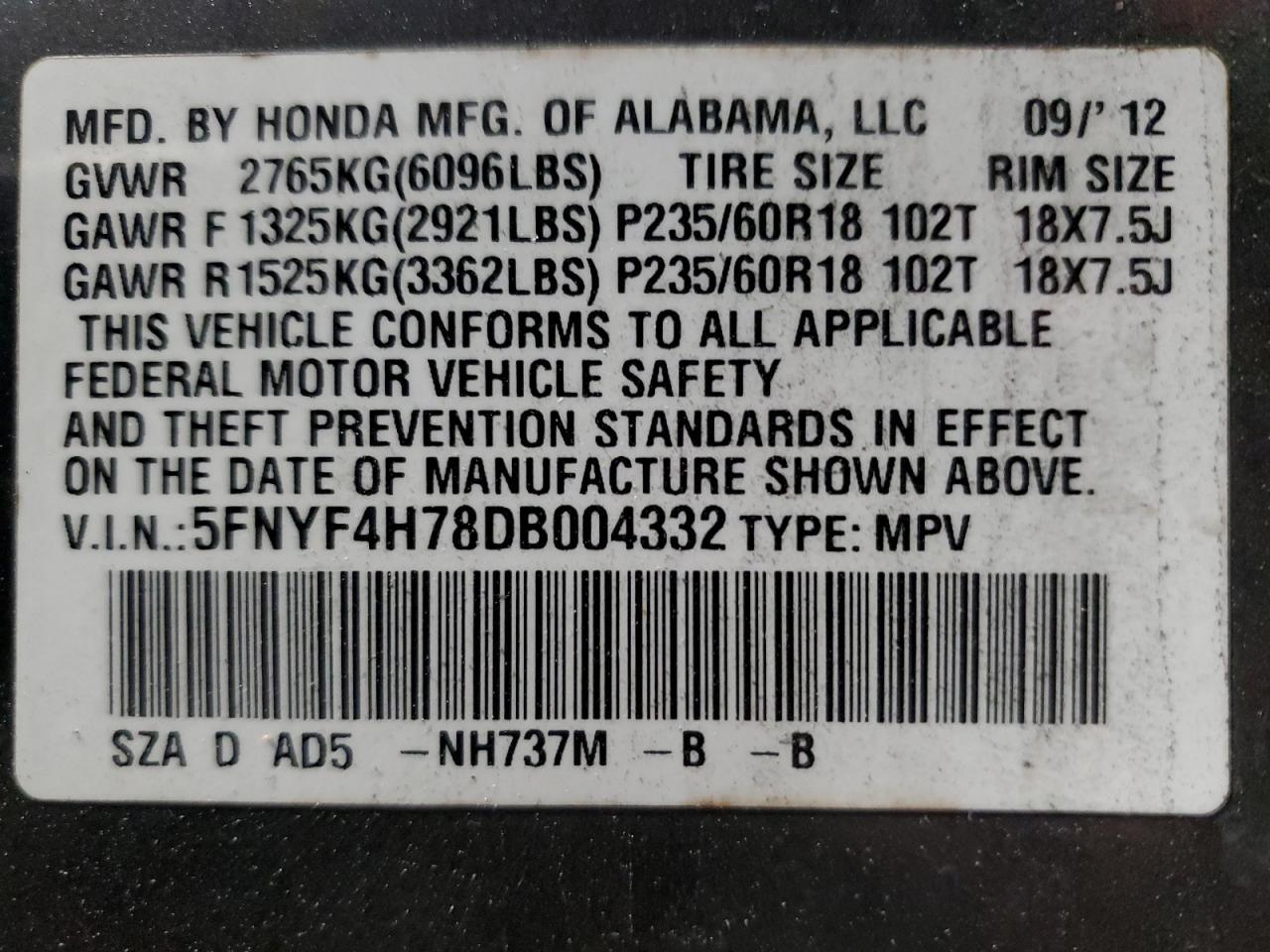 2013 HONDA PILOT