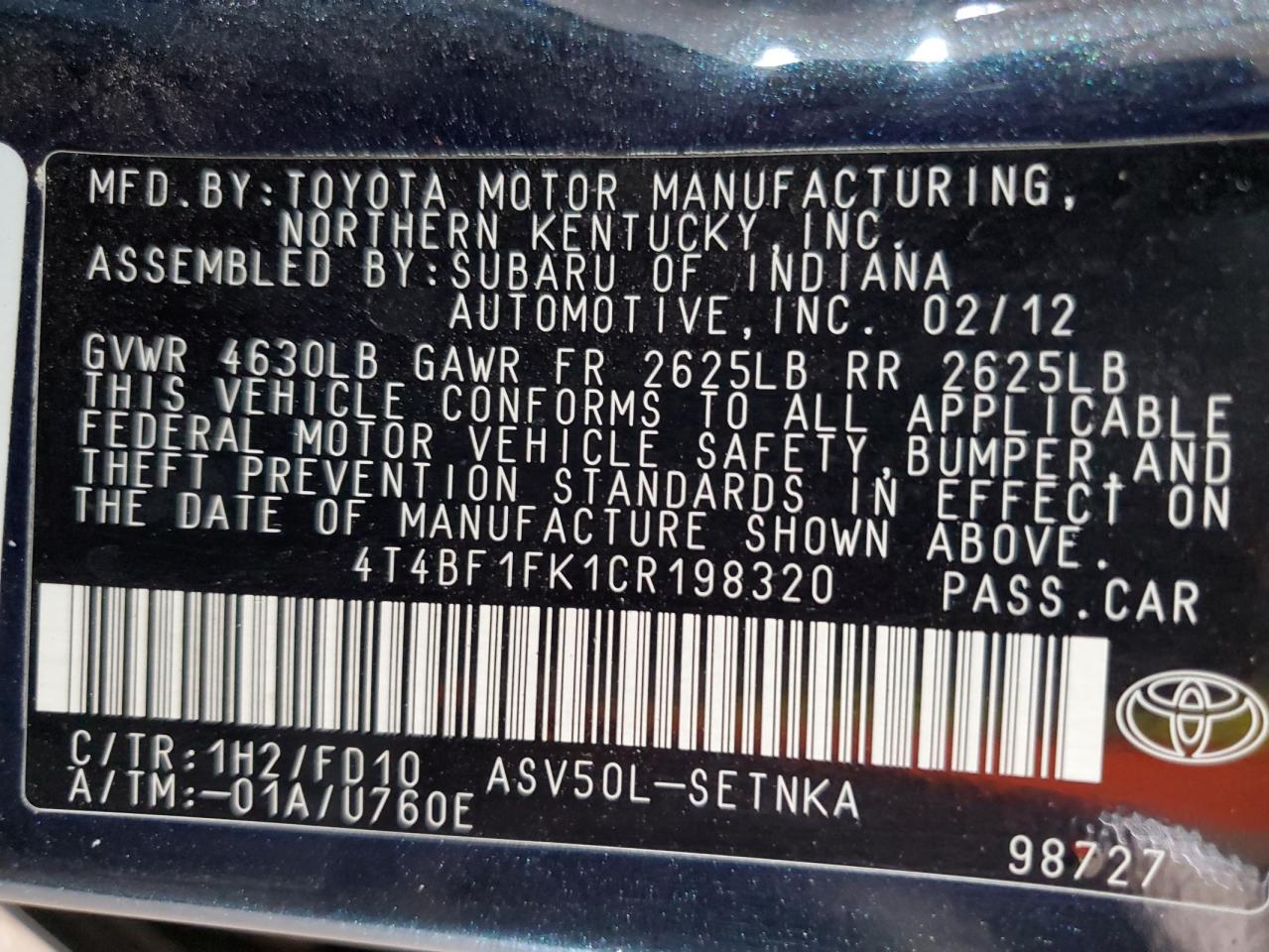 2012 TOYOTA CAMRY