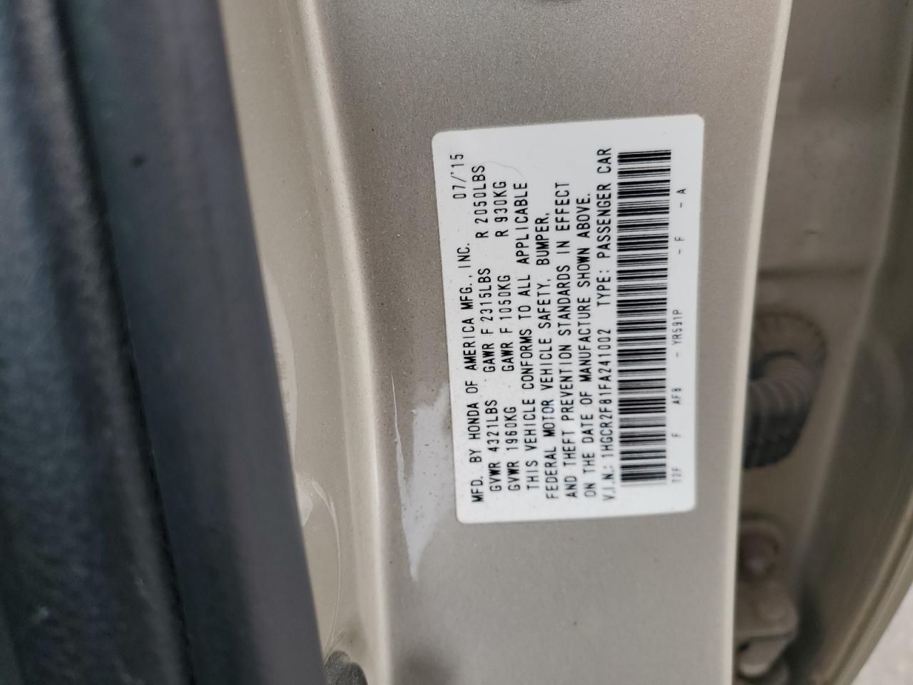 2015 HONDA ACCORD