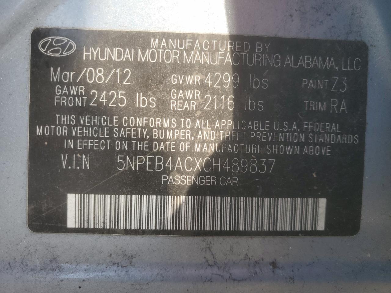 2012 HYUNDAI SONATA