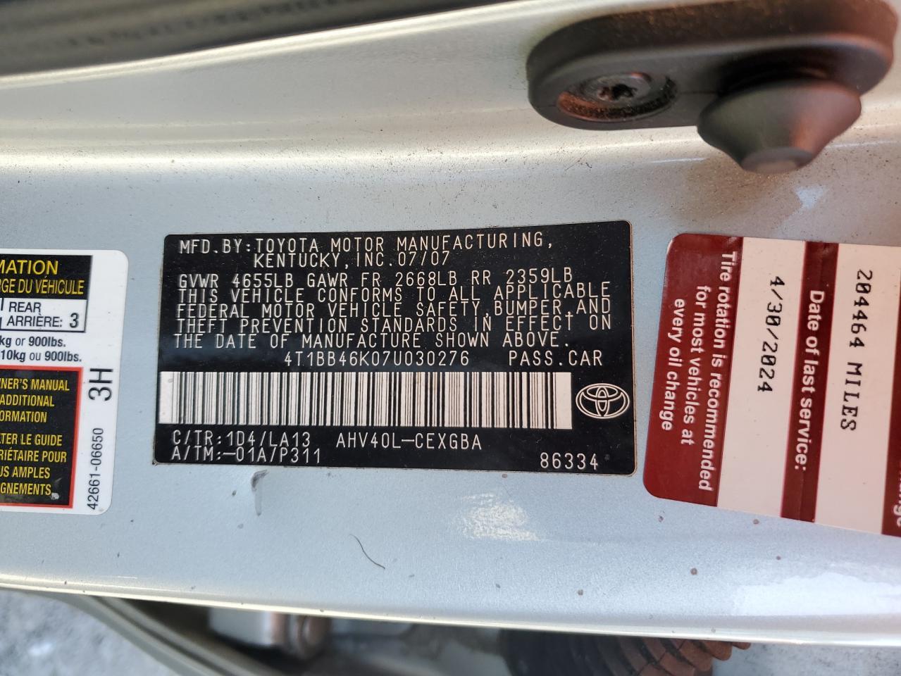 2007 TOYOTA CAMRY
