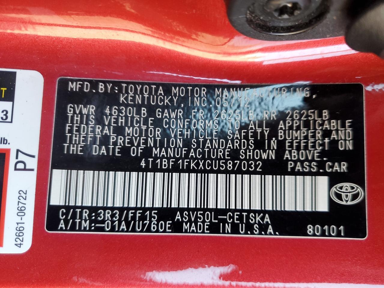 2012 TOYOTA CAMRY