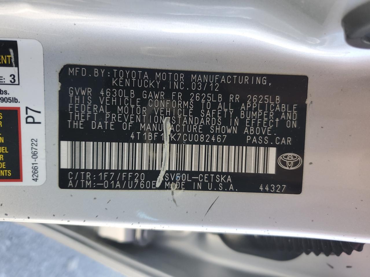 2012 TOYOTA CAMRY