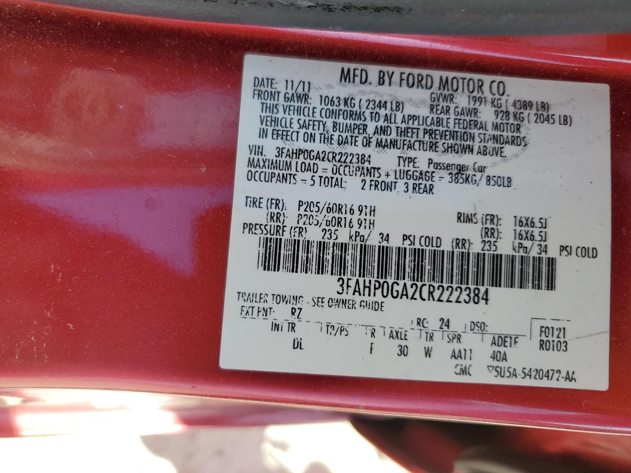2012 FORD FUSION