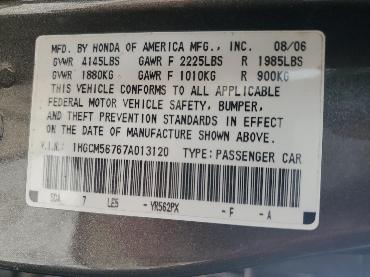 2007 HONDA ACCORD