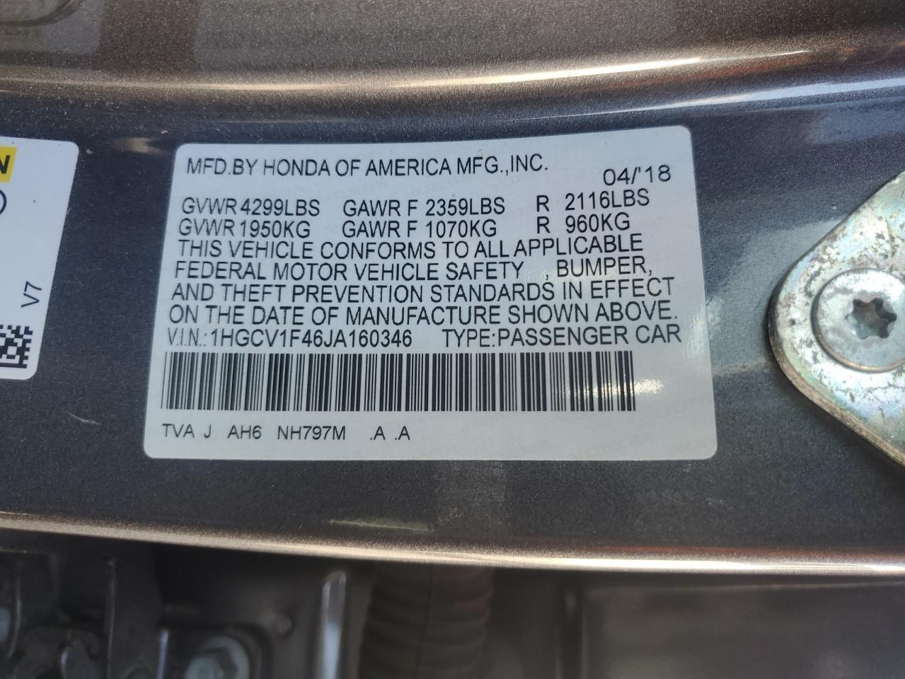 2018 HONDA ACCORD