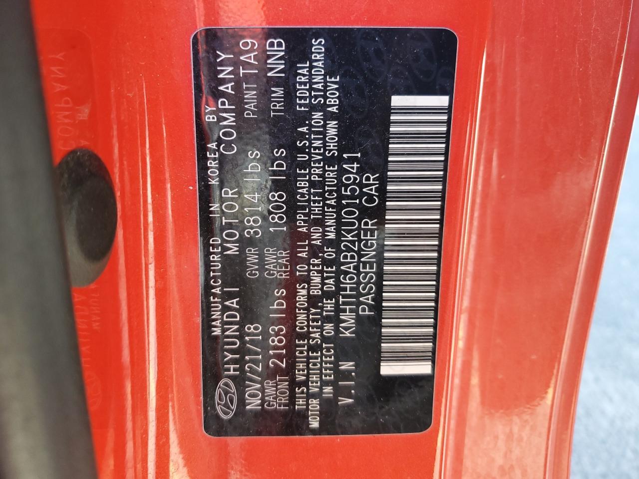 2019 HYUNDAI VELOSTER