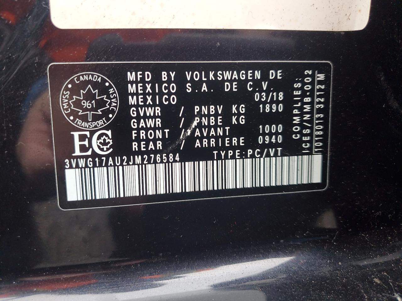 2018 VOLKSWAGEN GOLF