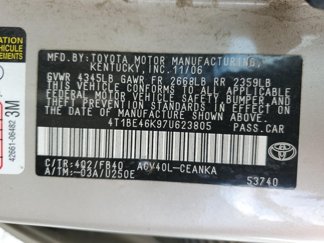 2007 TOYOTA CAMRY