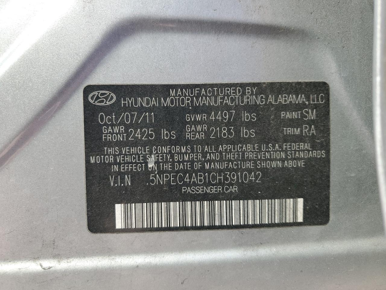 2012 HYUNDAI SONATA