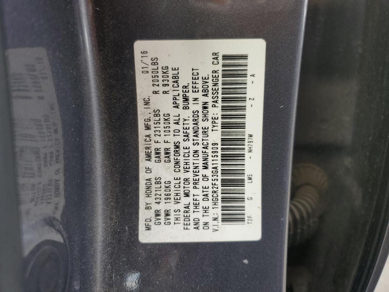 2016 HONDA ACCORD