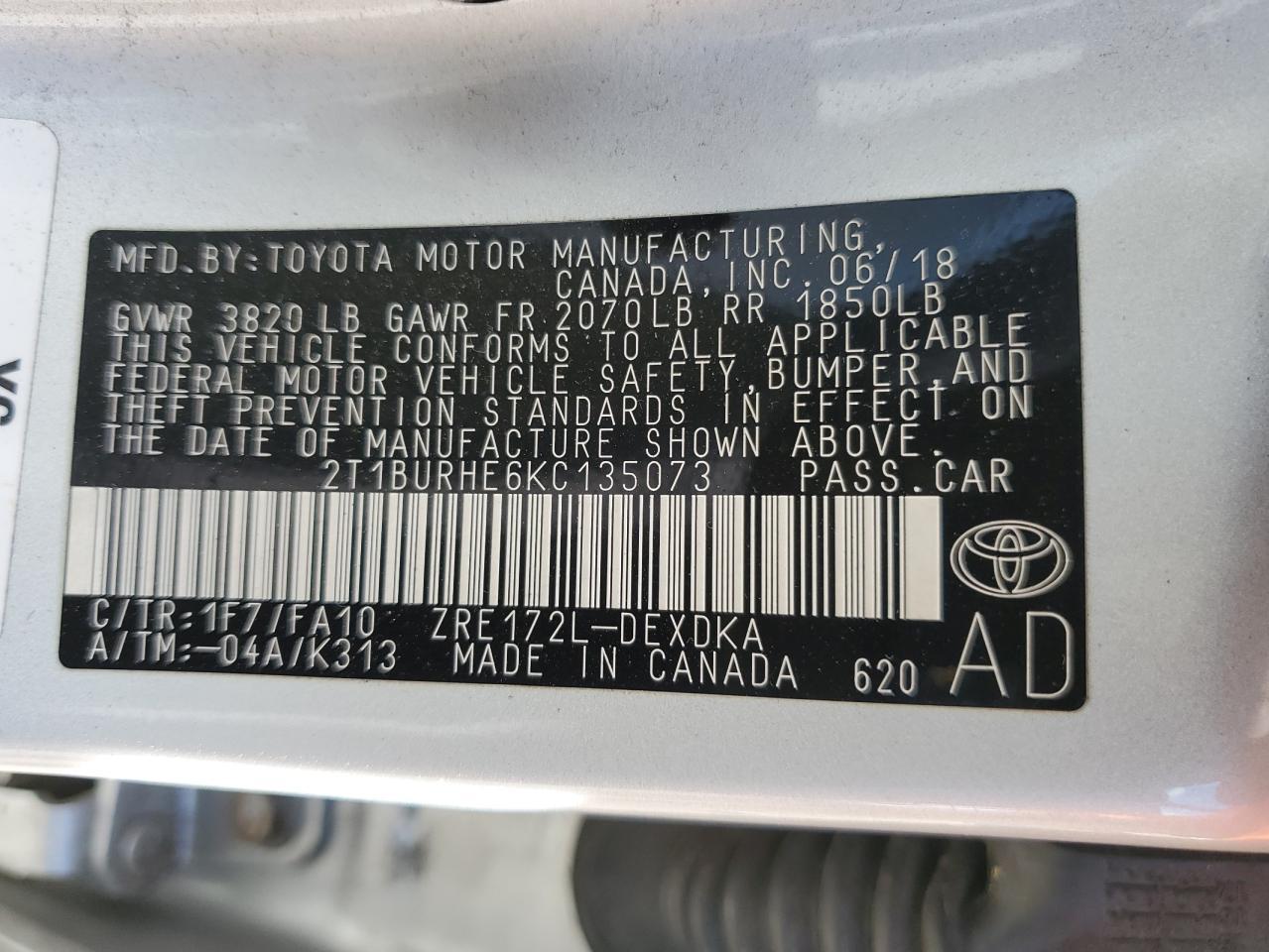 2019 TOYOTA COROLLA