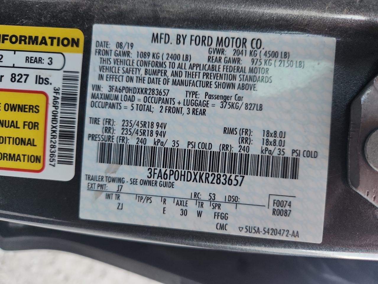2019 FORD FUSION