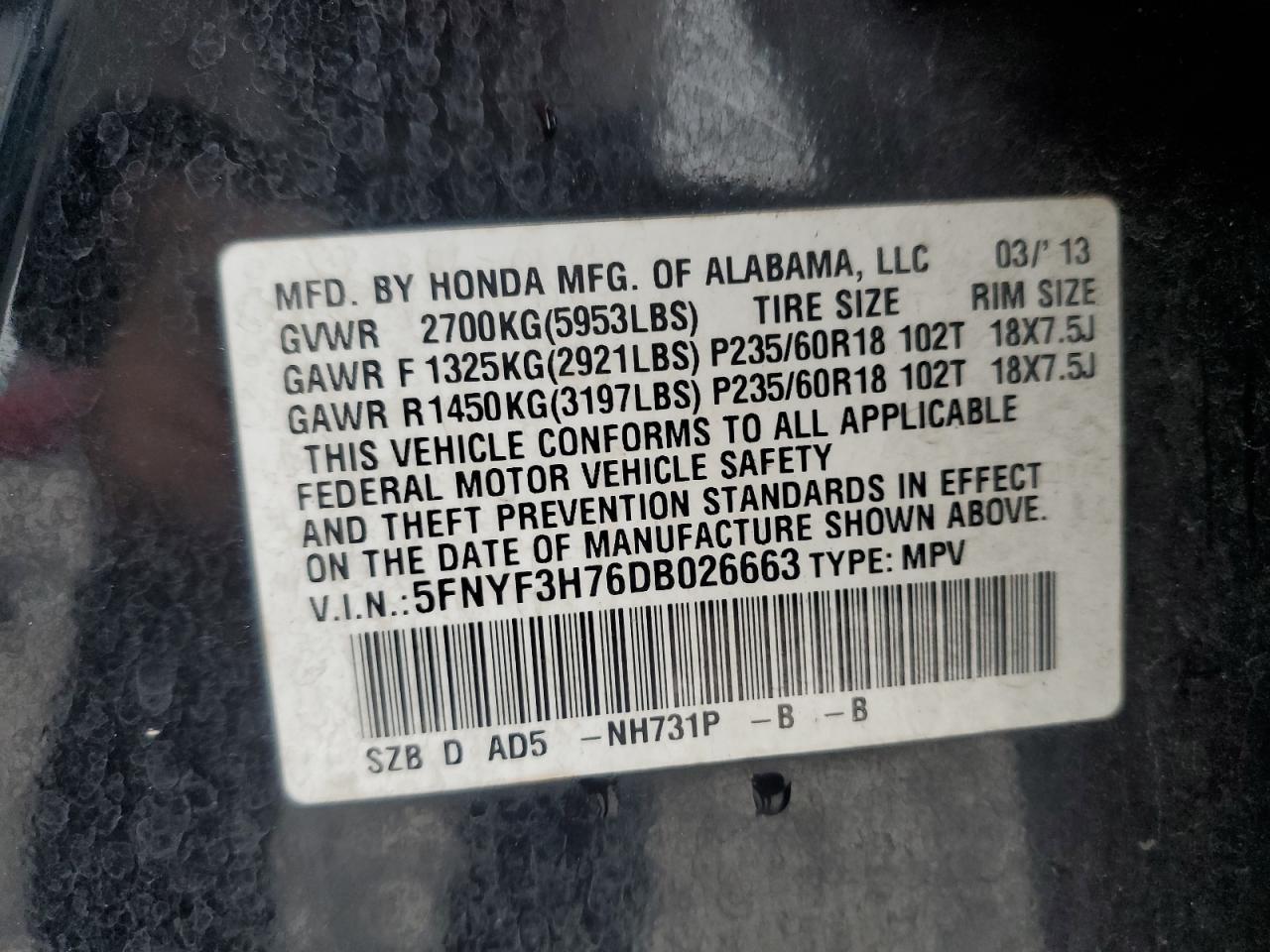 2013 HONDA PILOT