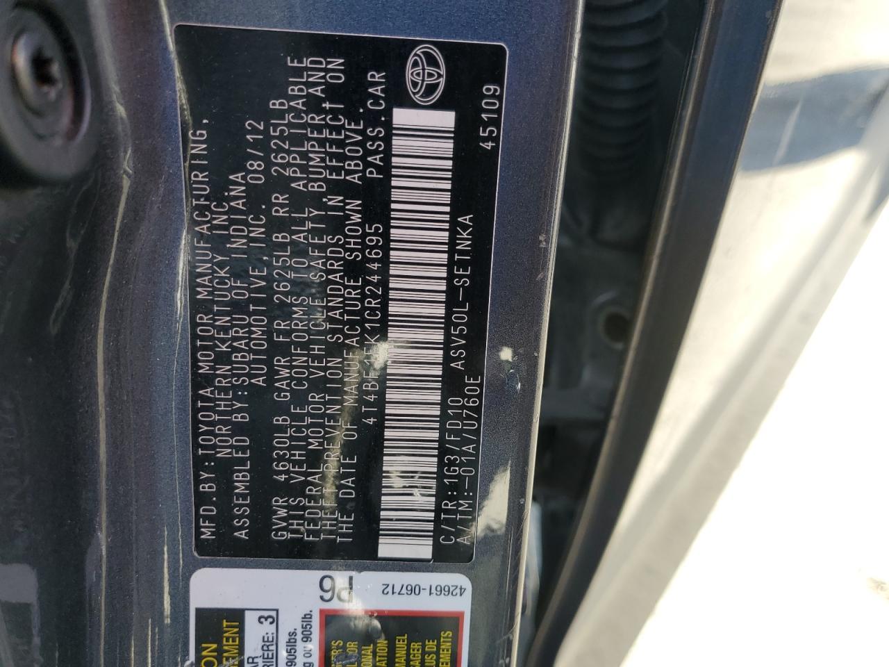 2012 TOYOTA CAMRY