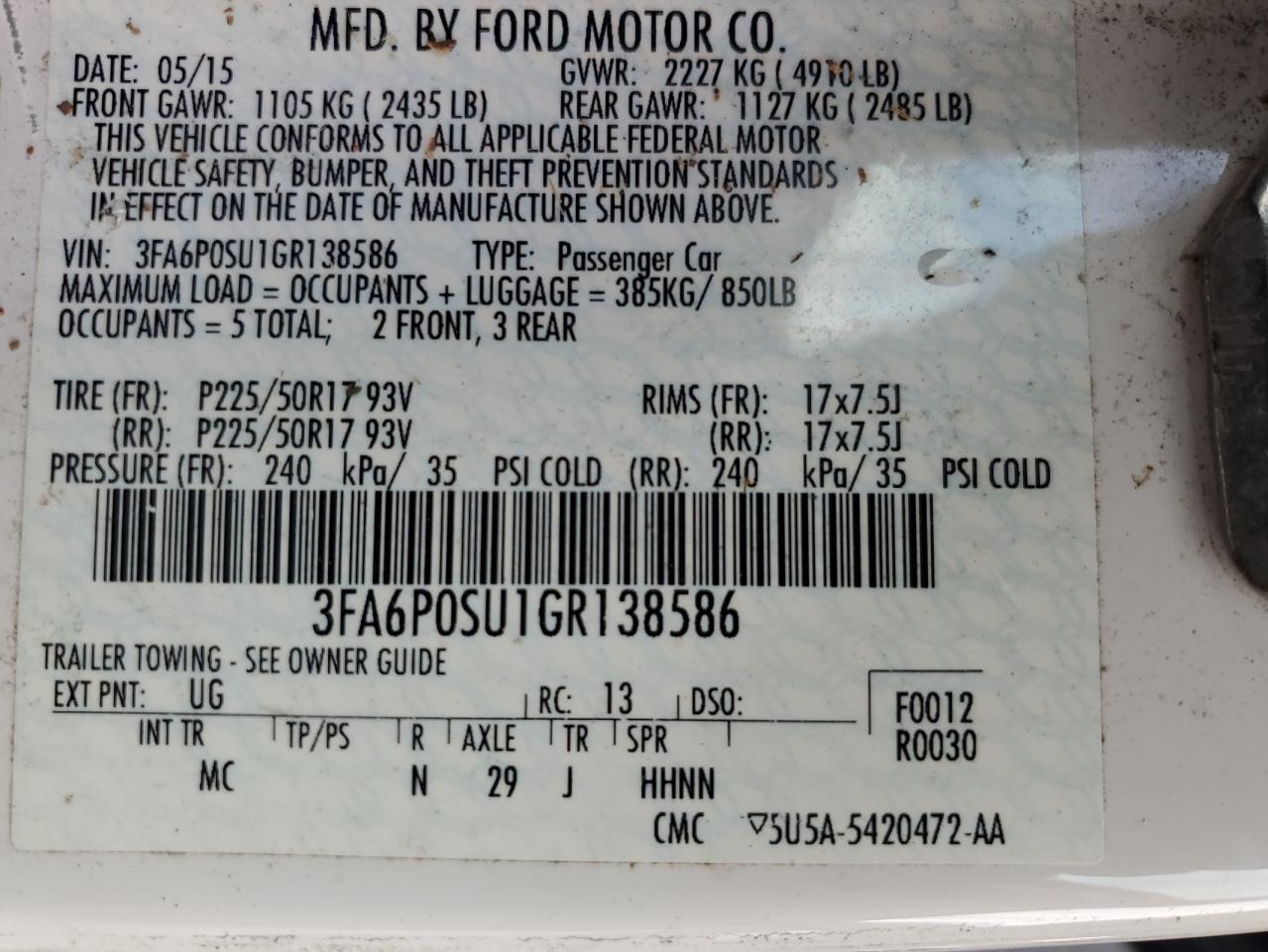 2016 FORD FUSION