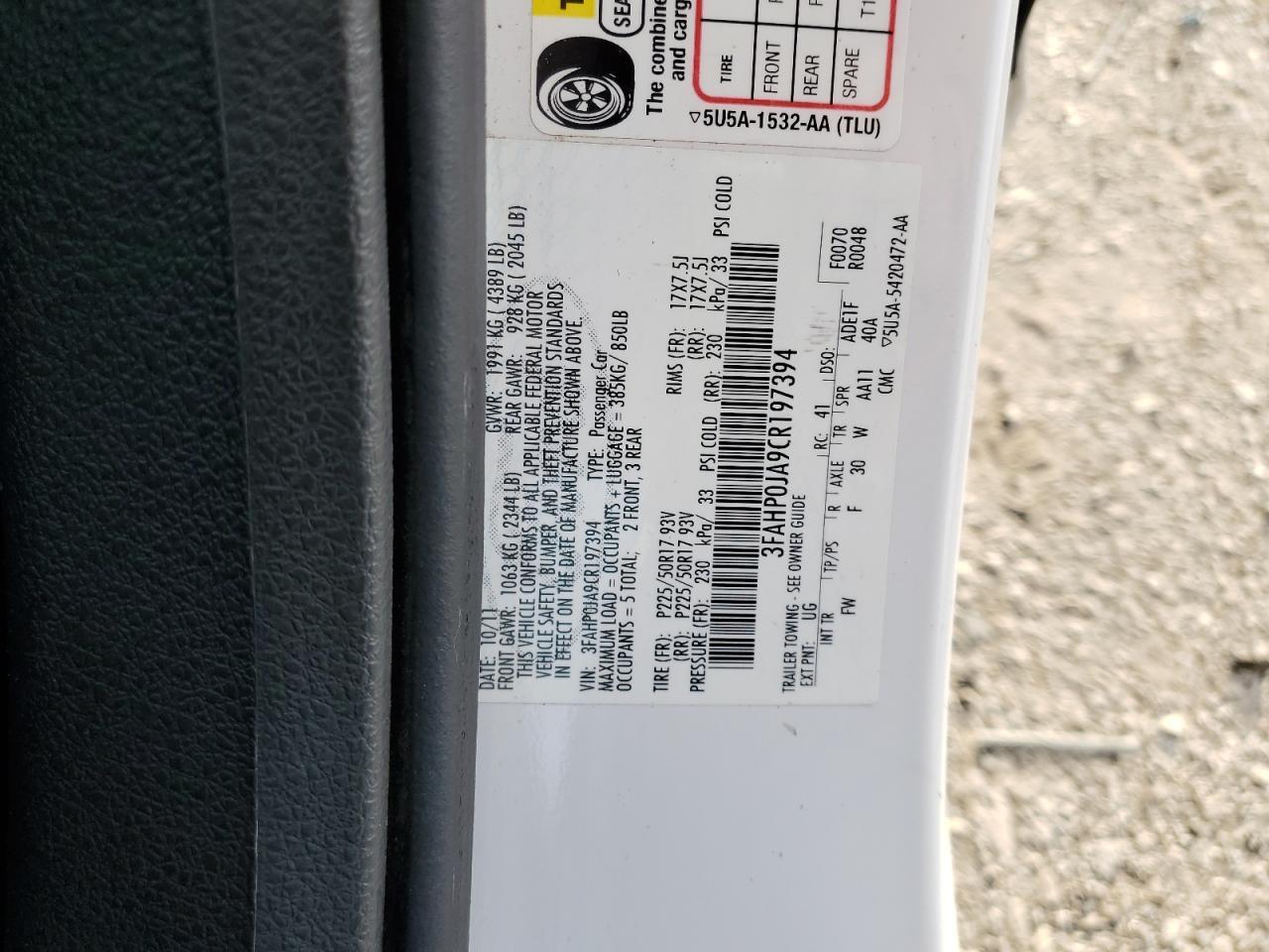 2012 FORD FUSION