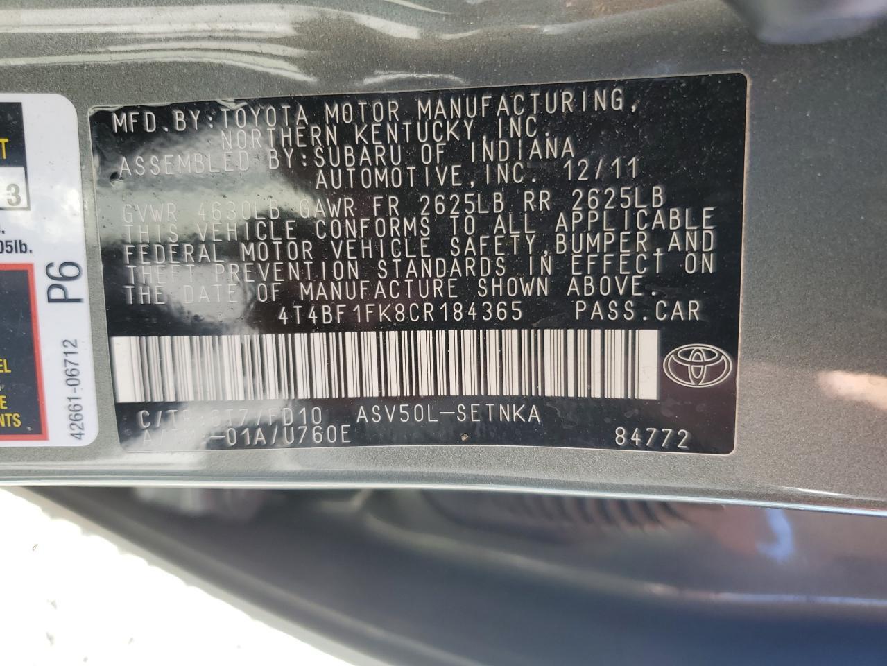 2012 TOYOTA CAMRY