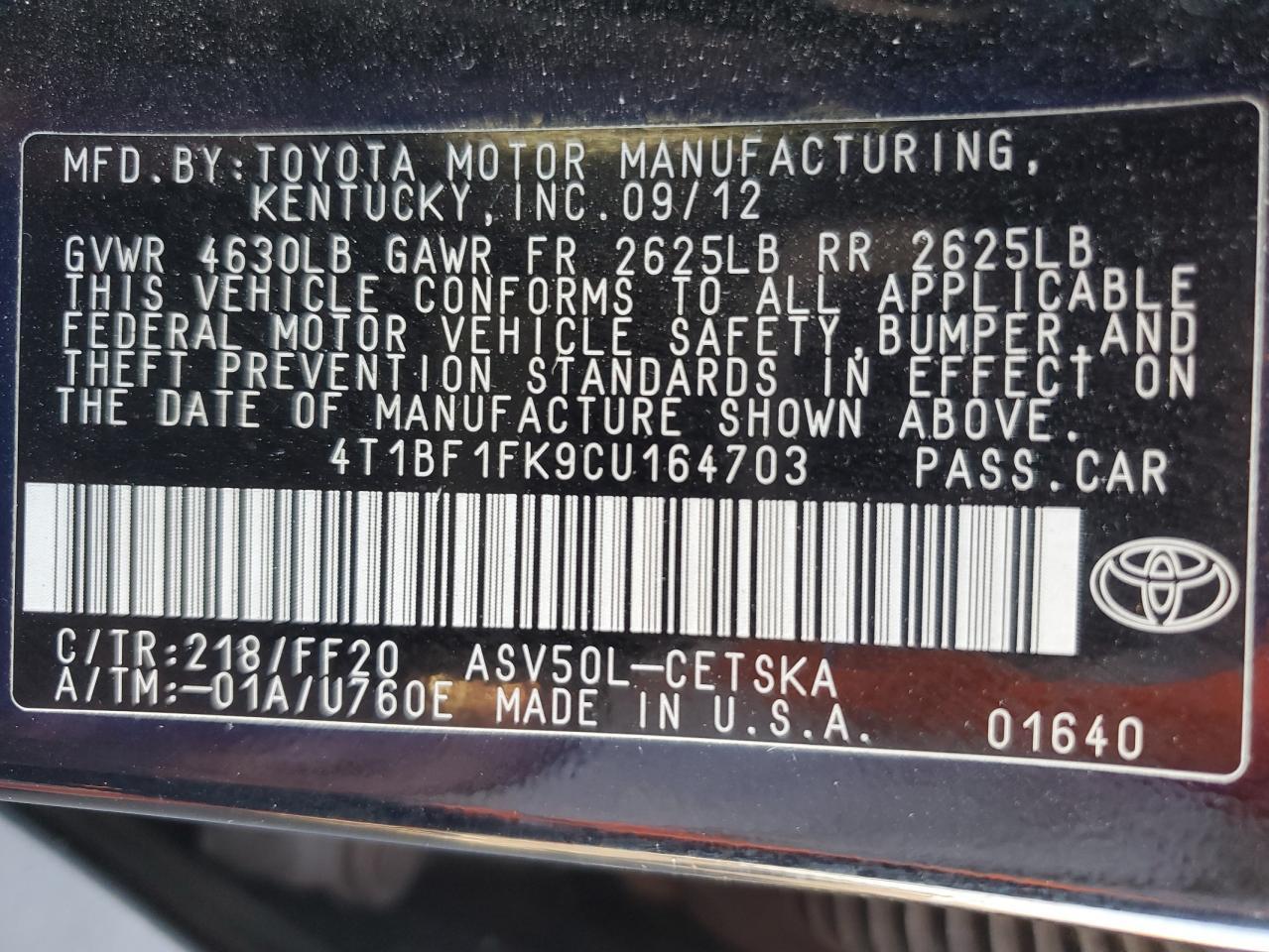 2012 TOYOTA CAMRY