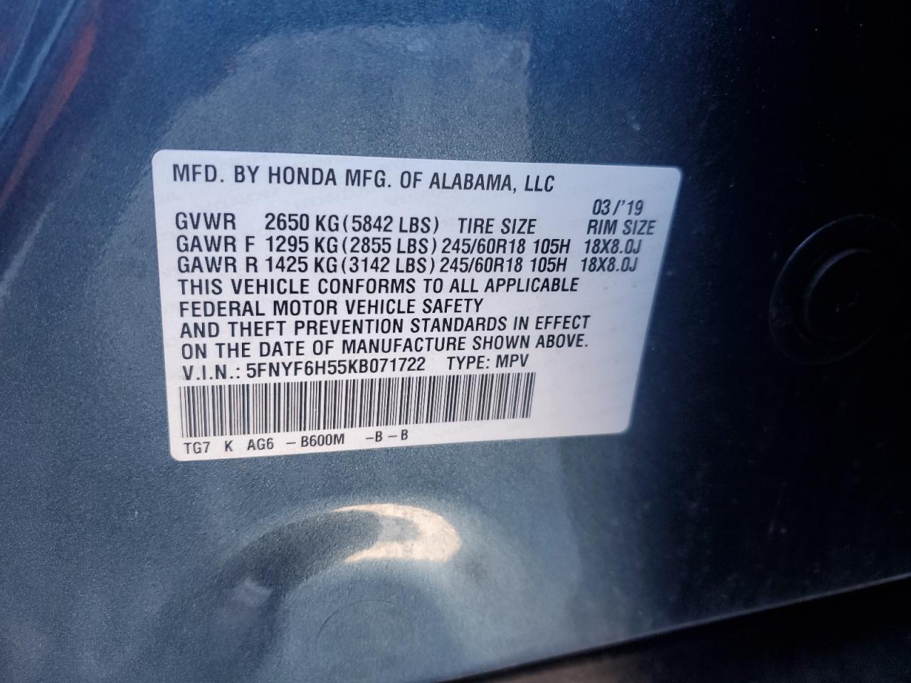 2019 HONDA PILOT