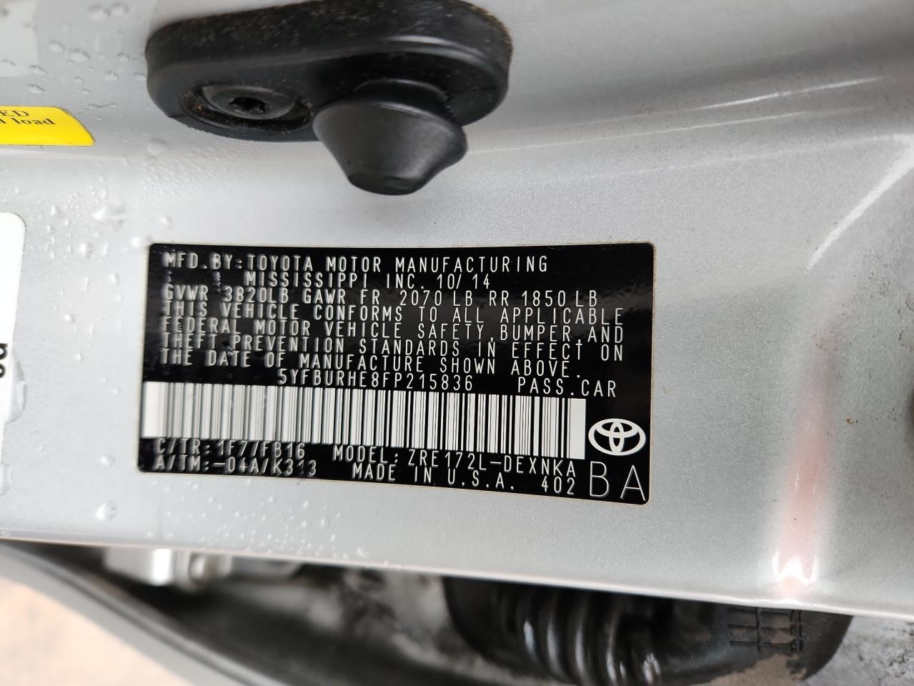 2015 TOYOTA COROLLA