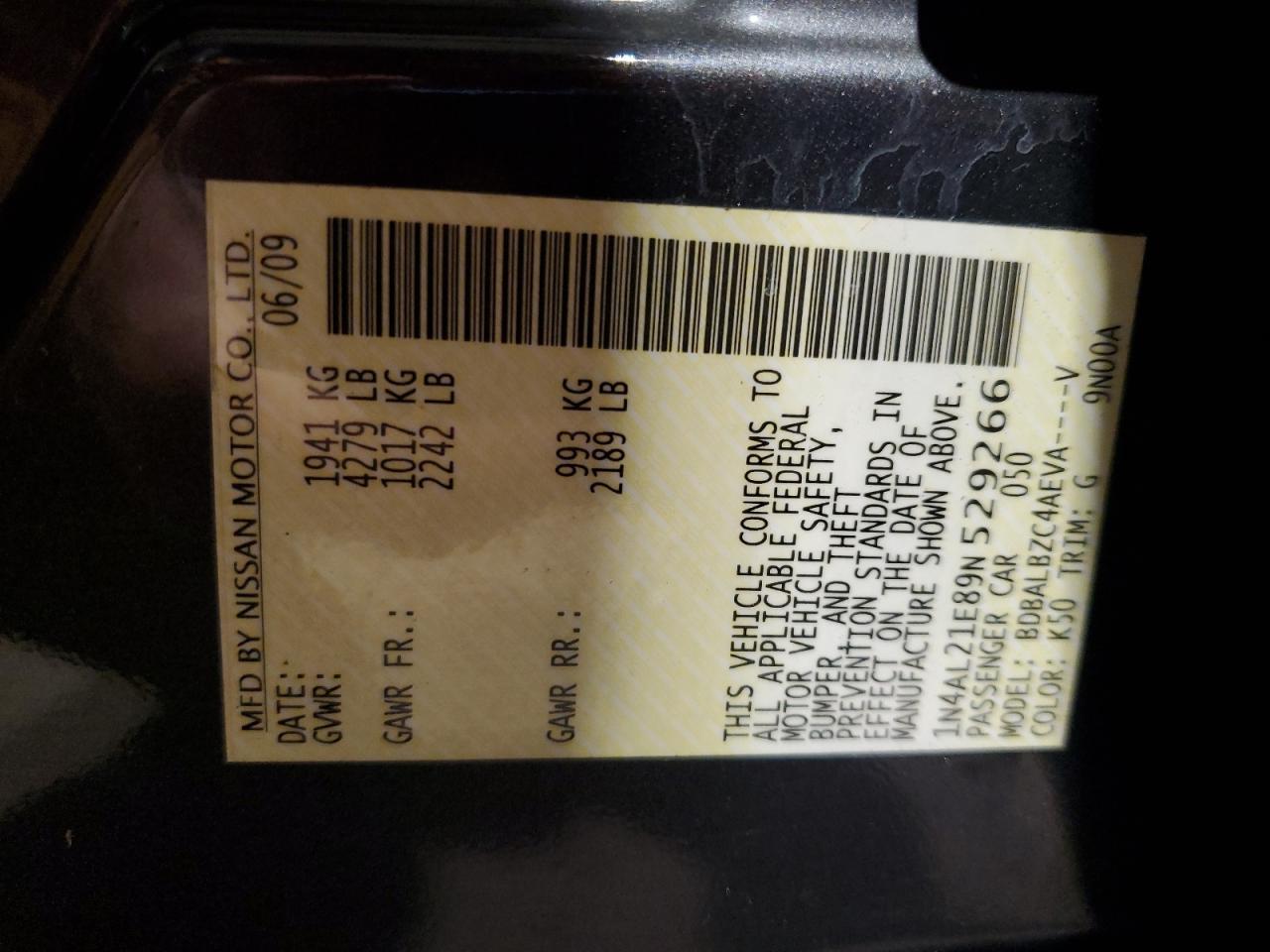 2009 NISSAN ALTIMA