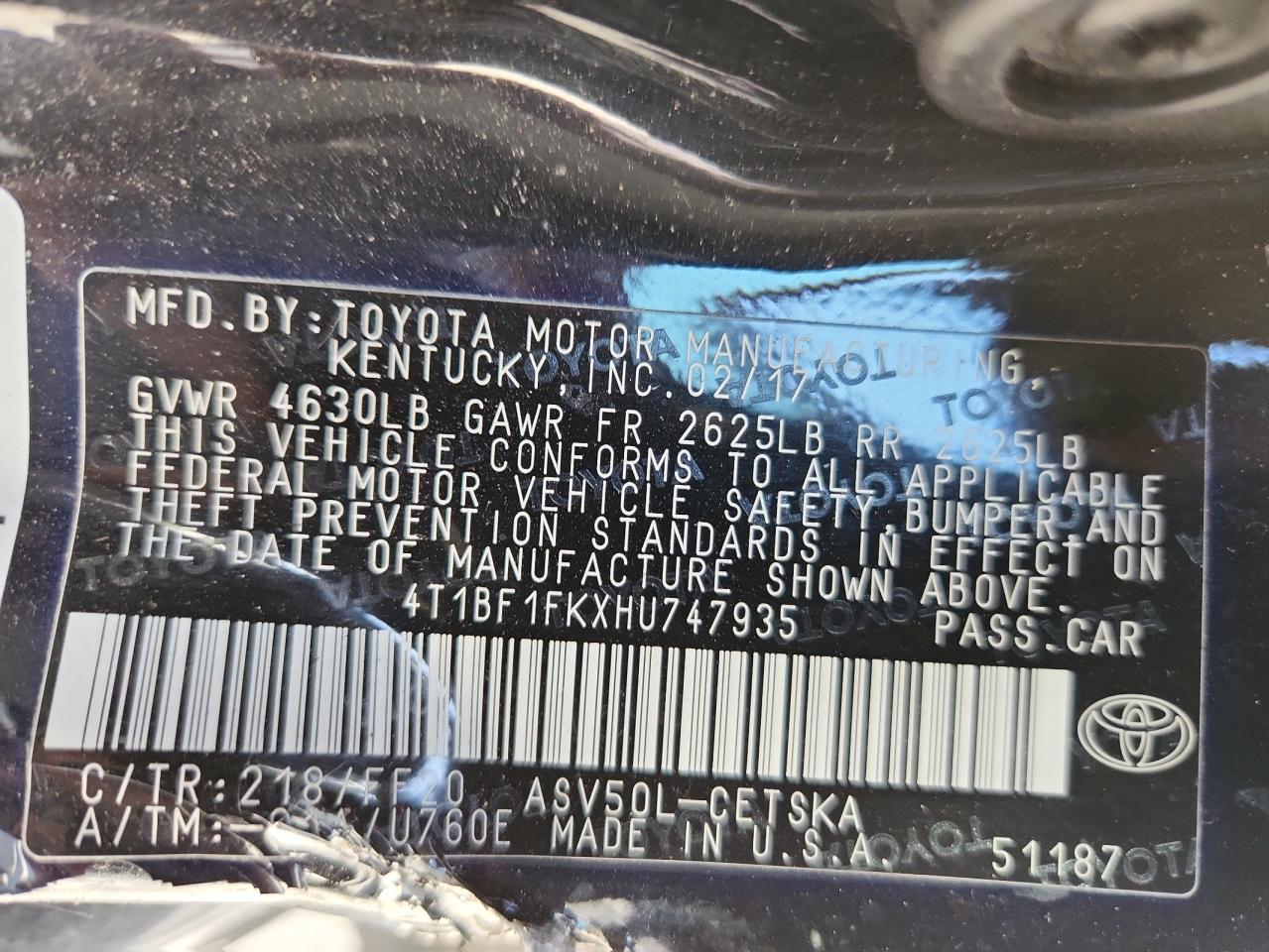 2017 TOYOTA CAMRY