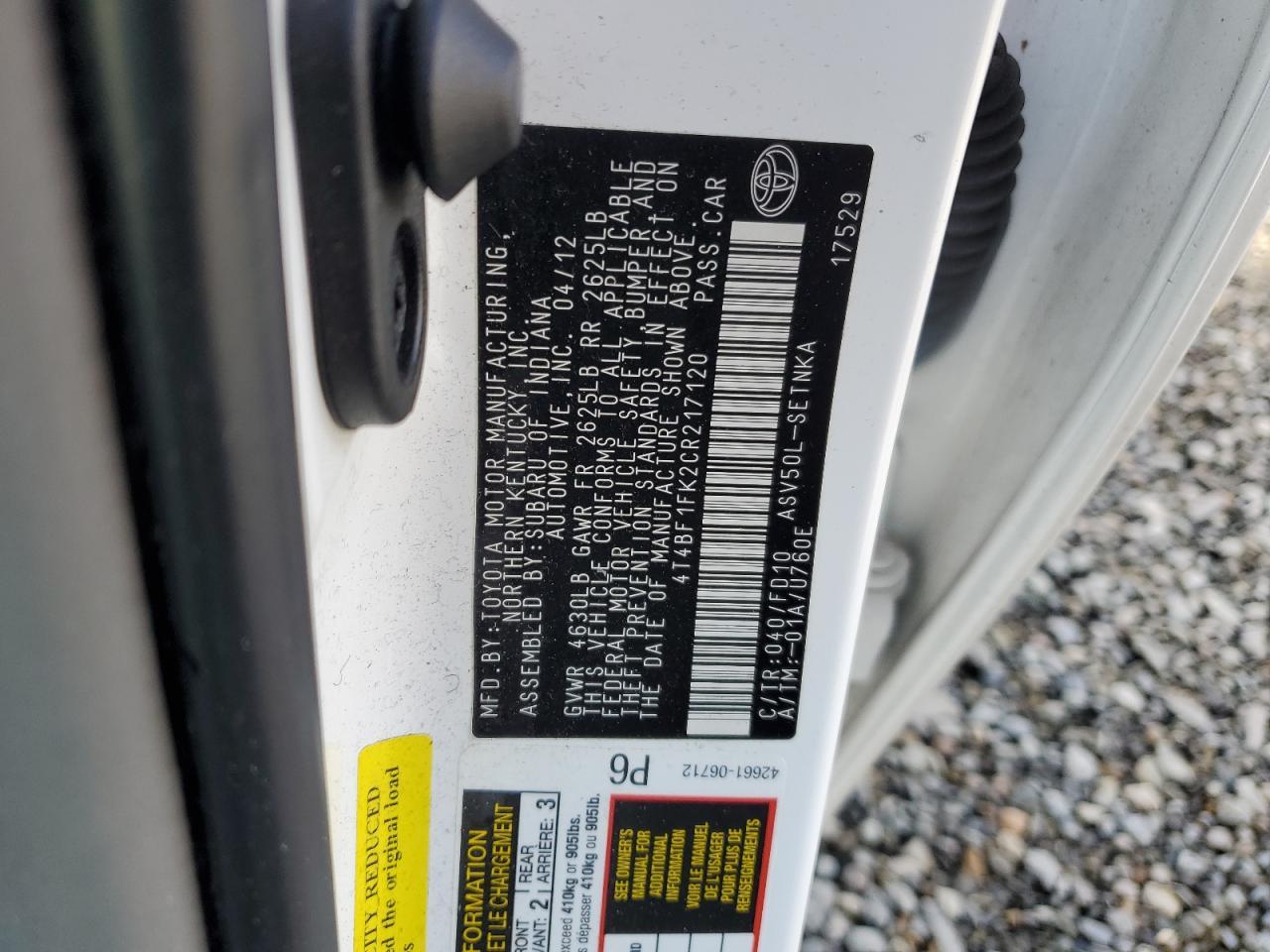 2012 TOYOTA CAMRY