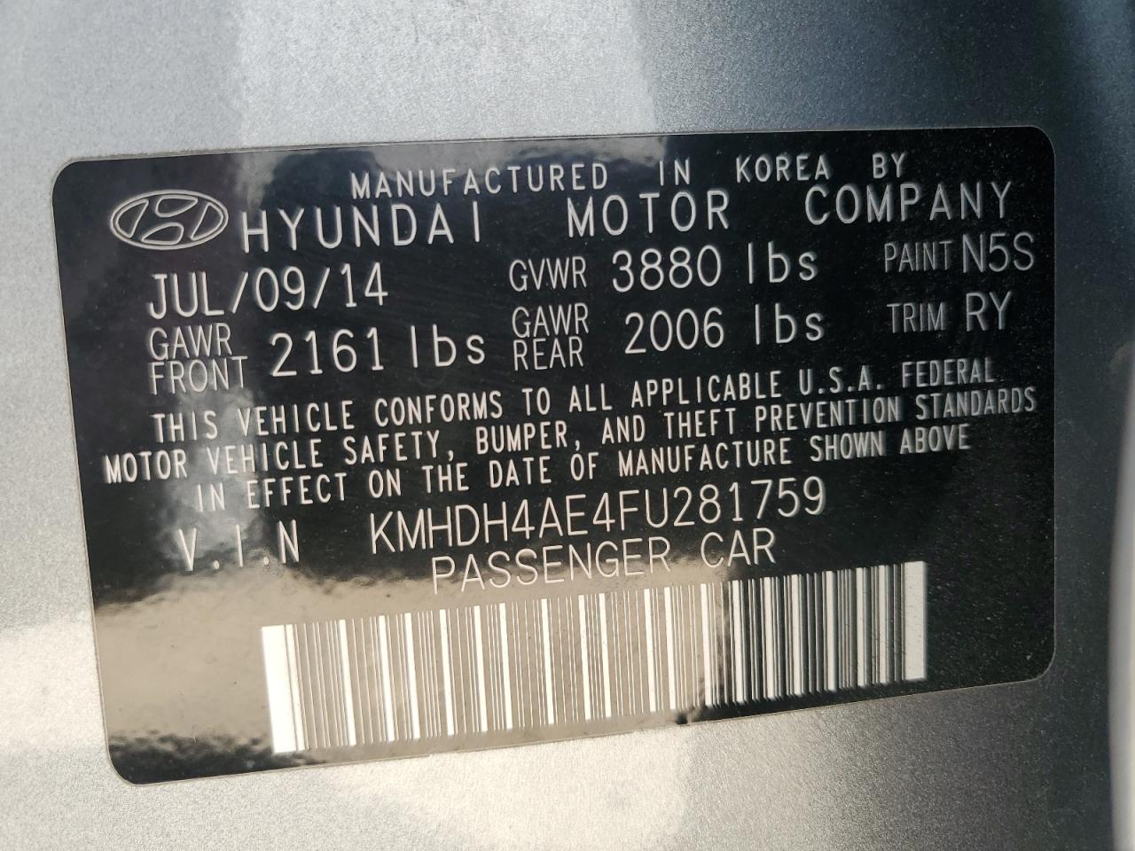 2015 HYUNDAI ELANTRA