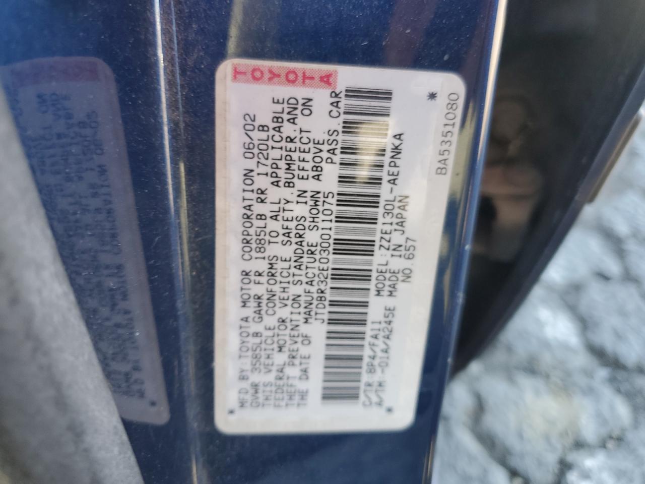 2003 TOYOTA COROLLA