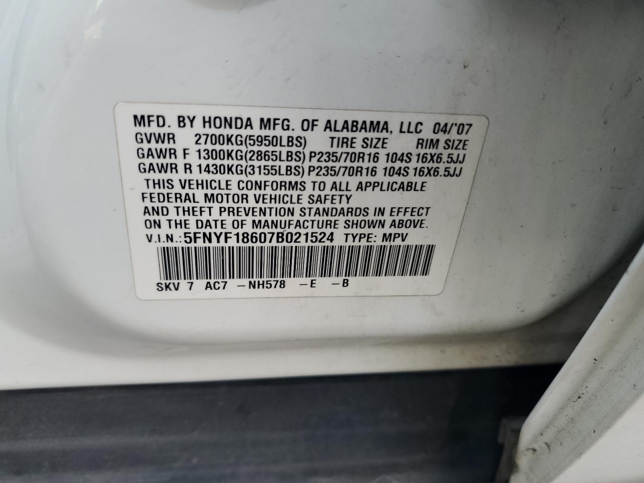 2007 HONDA PILOT