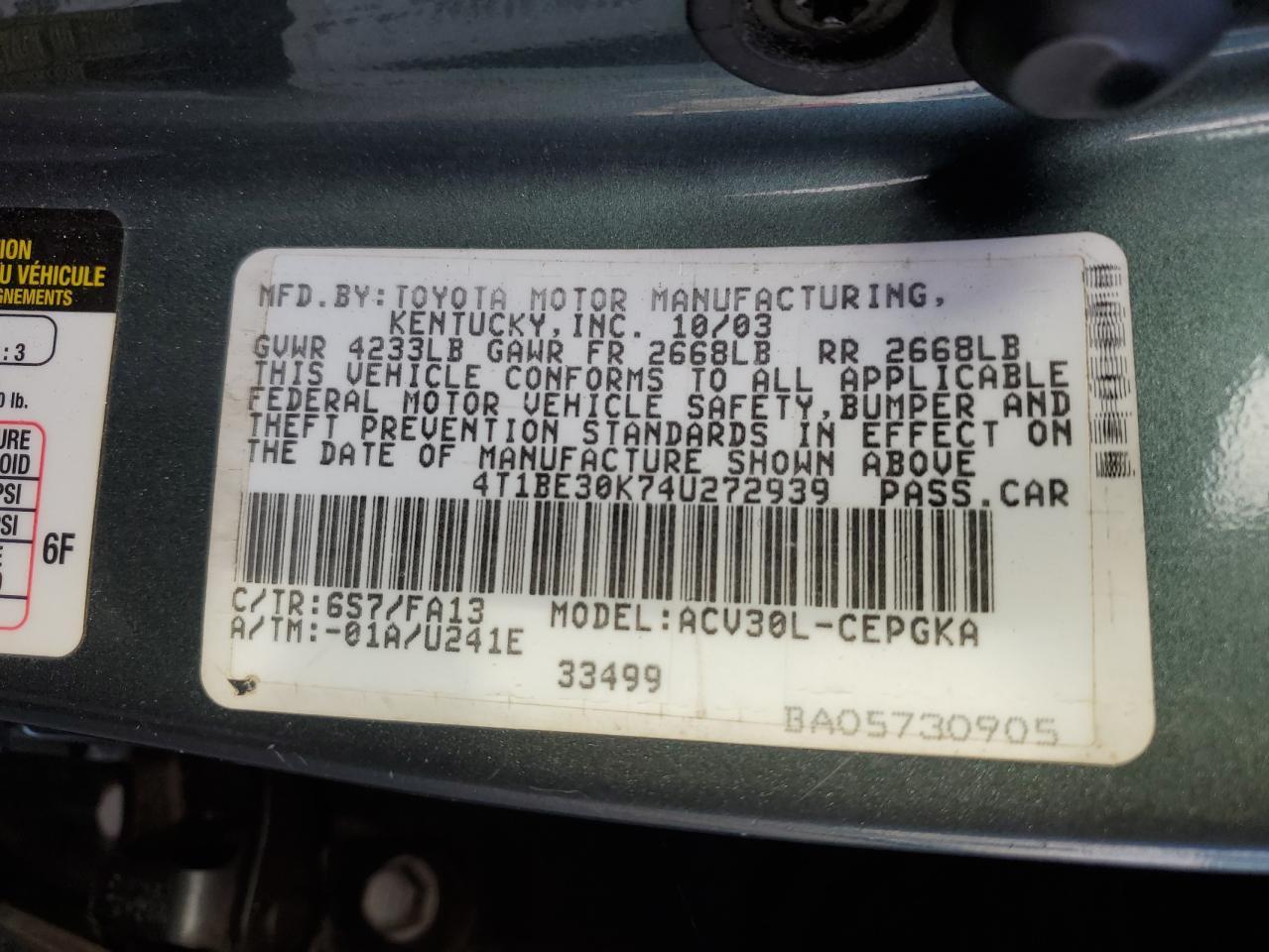 2004 TOYOTA CAMRY