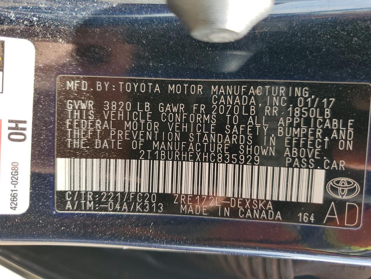 2017 TOYOTA COROLLA