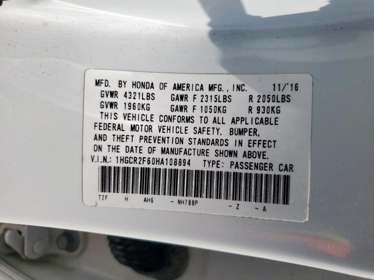 2017 HONDA ACCORD