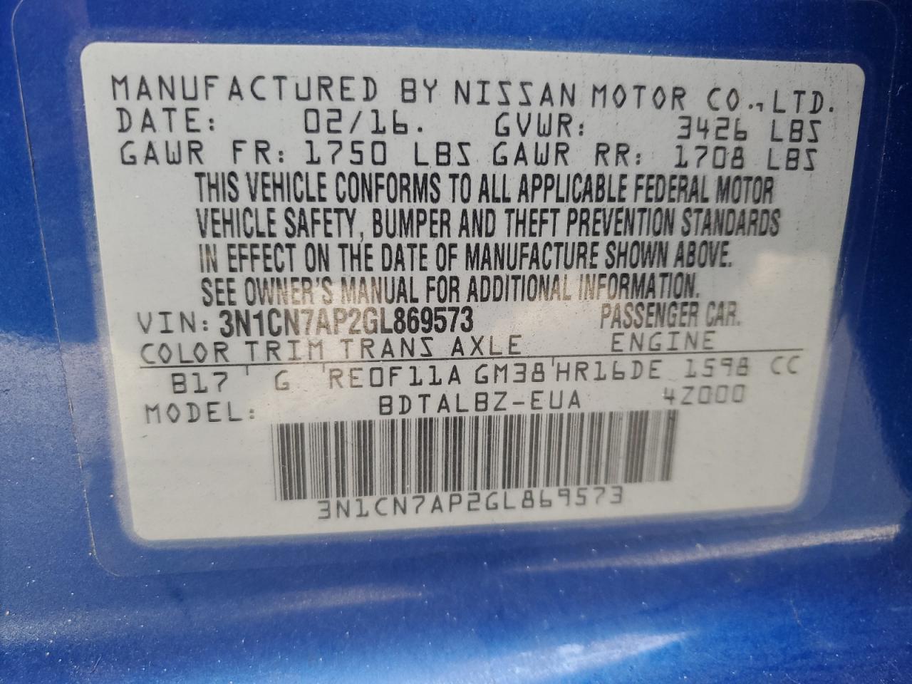 2016 NISSAN VERSA