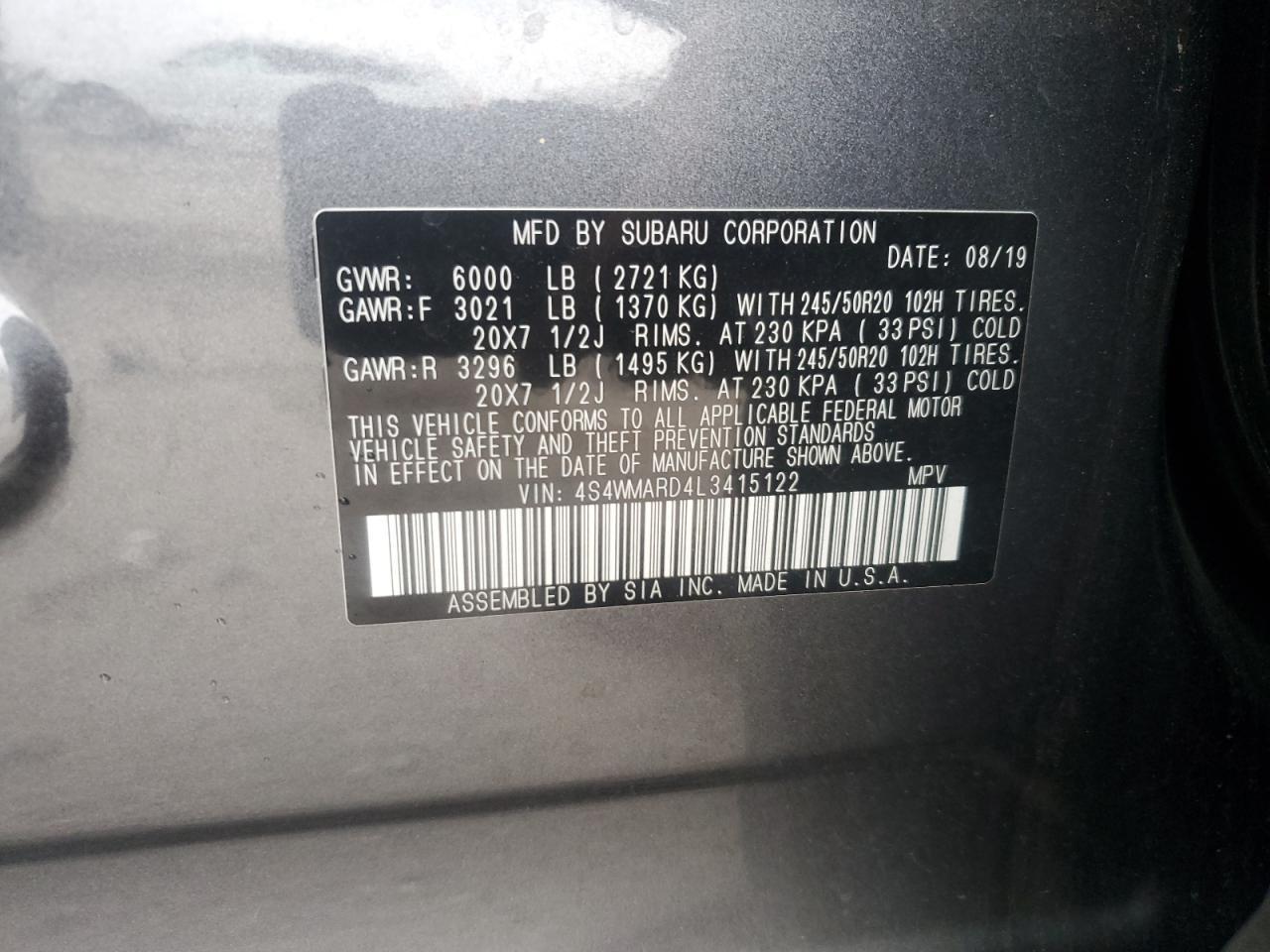 2020 SUBARU Ascent