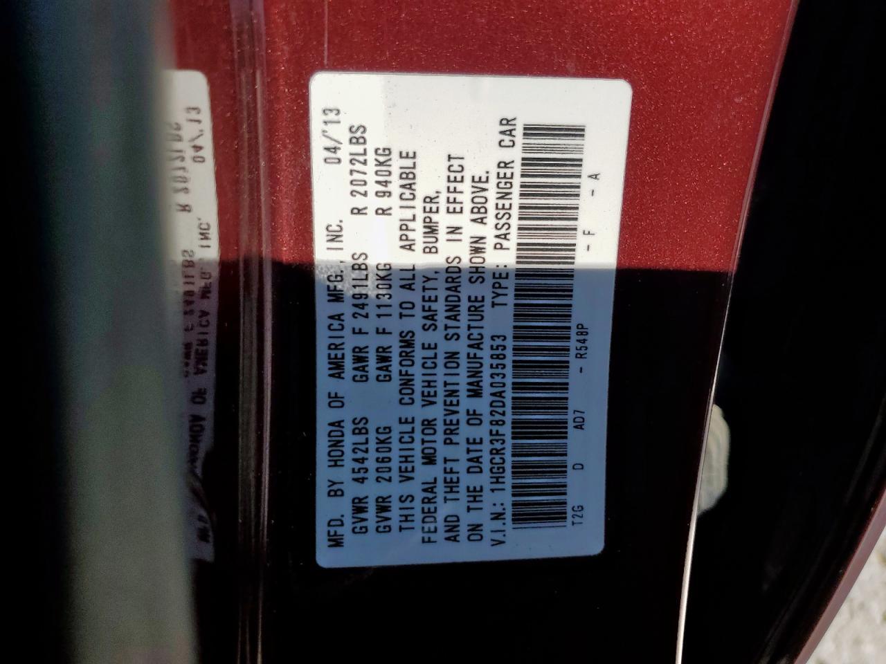 2013 HONDA ACCORD