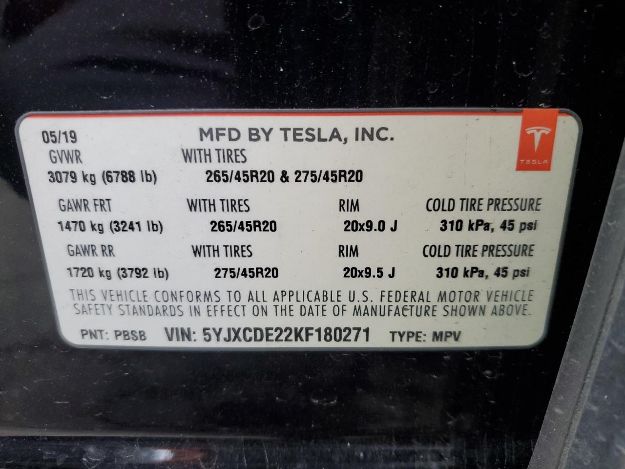 2019 TESLA MODEL X