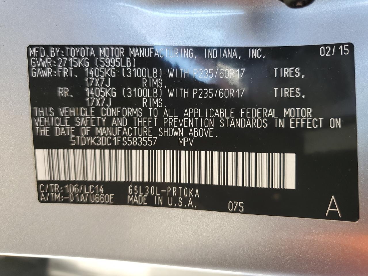 2015 TOYOTA SIENNA