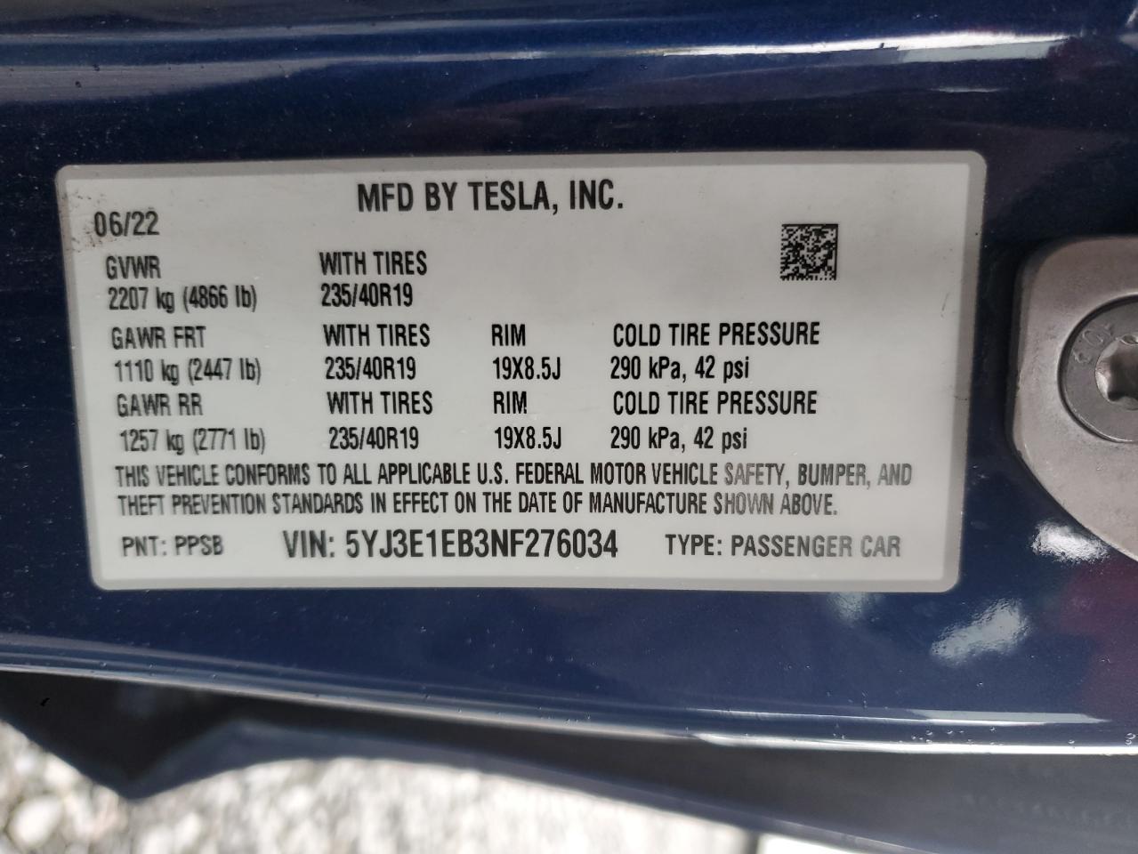 2022 TESLA MODEL 3