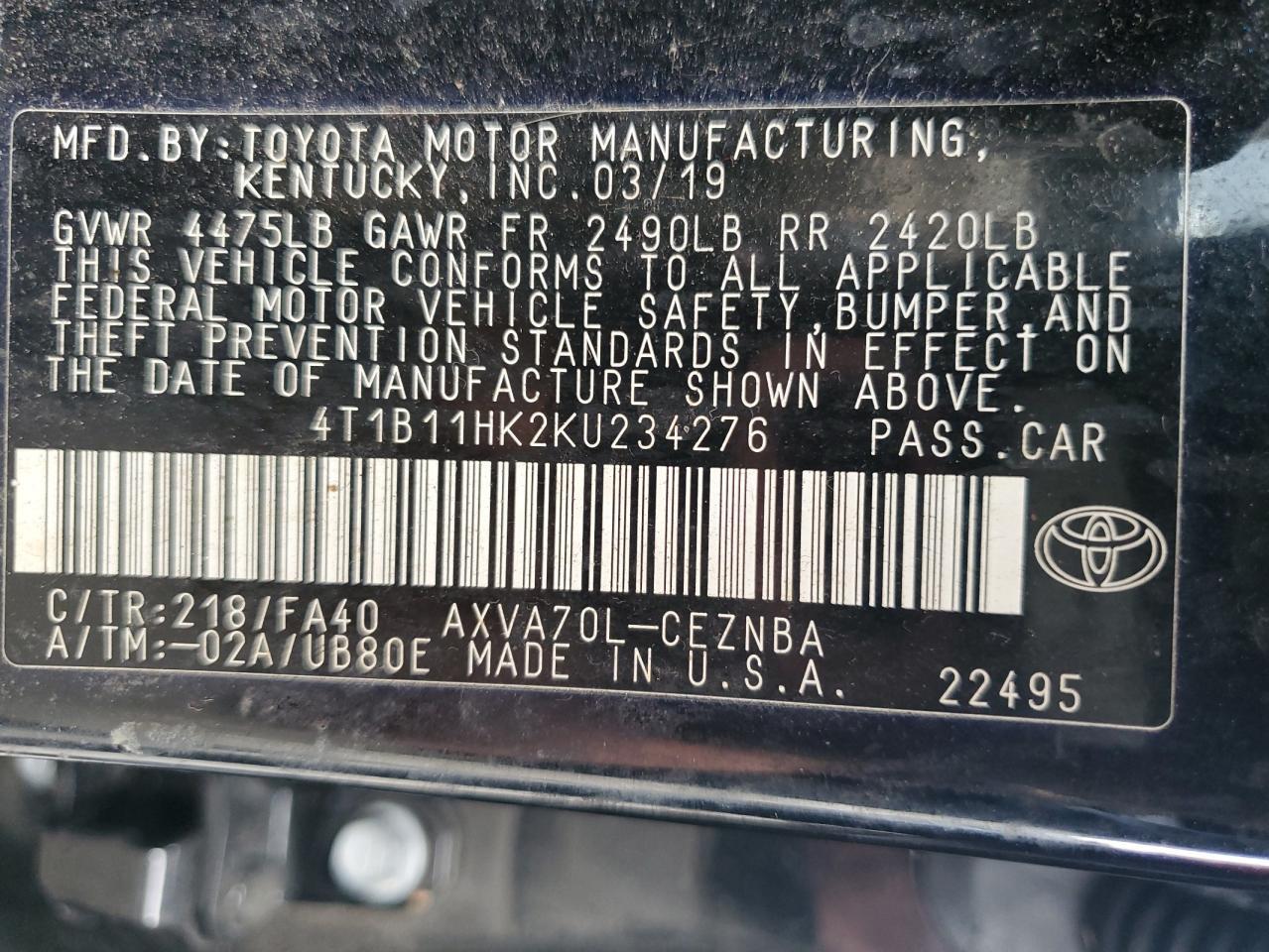2019 TOYOTA CAMRY