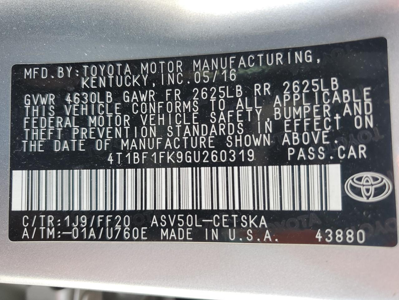 2016 TOYOTA CAMRY