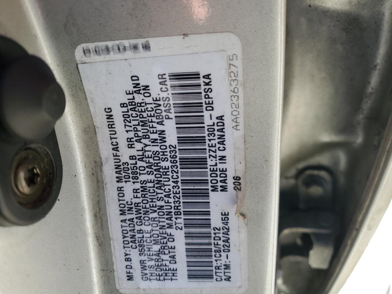 2004 TOYOTA COROLLA