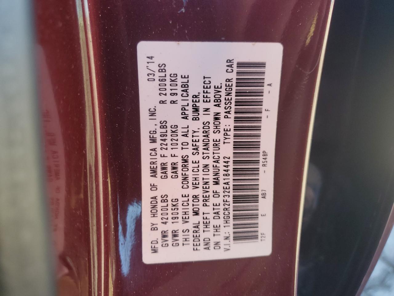 2014 HONDA ACCORD
