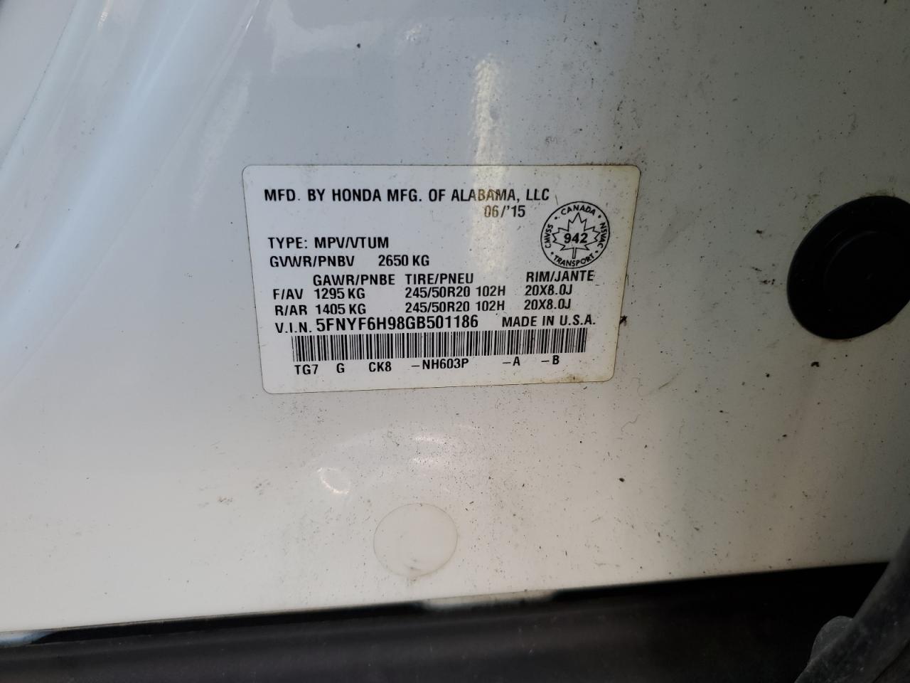 2016 HONDA PILOT