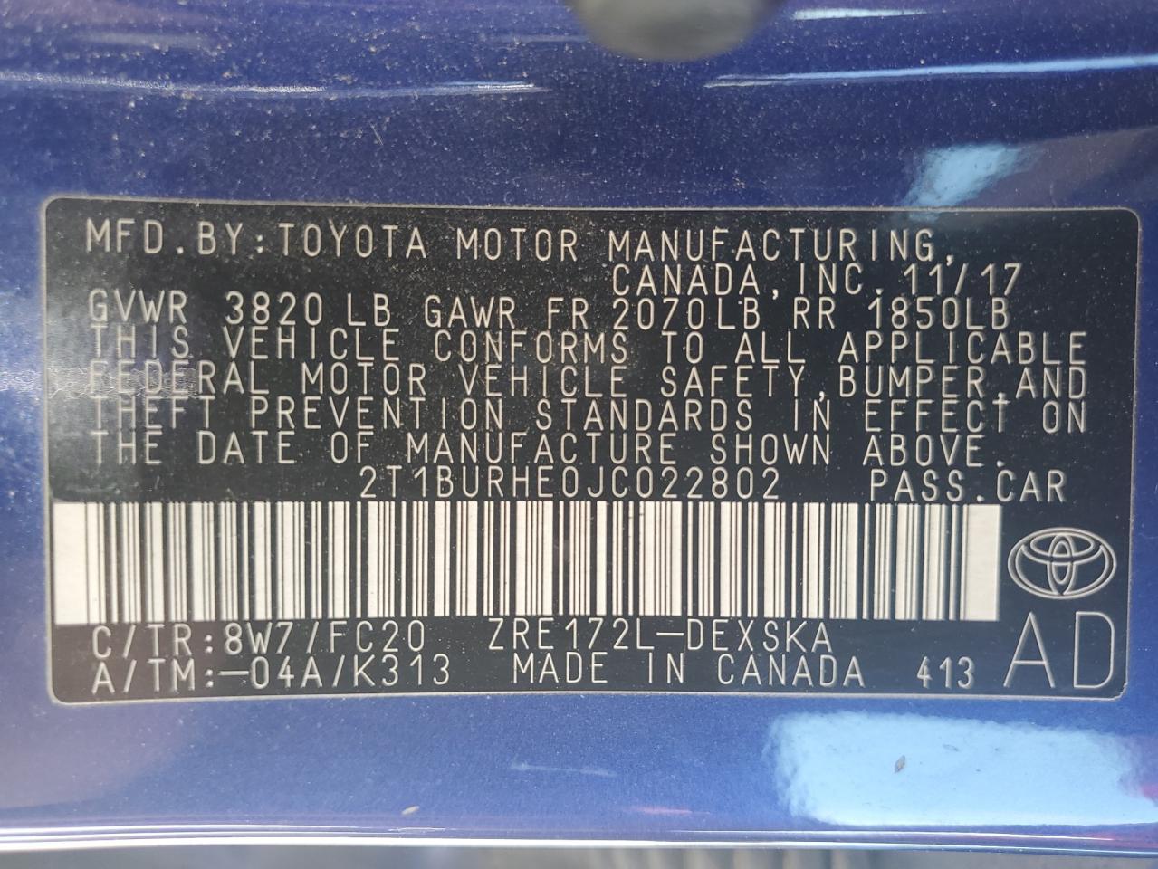 2018 TOYOTA COROLLA