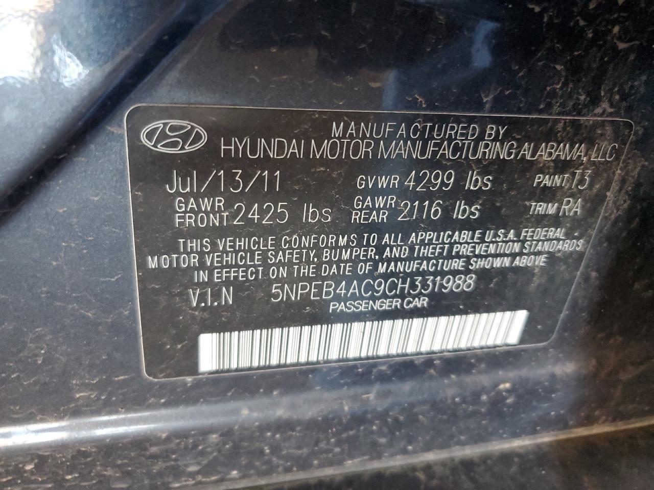 2012 HYUNDAI SONATA